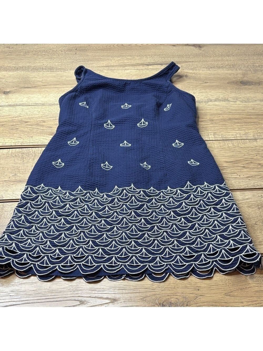 Women’s Lilly Pulitzer Clarita Navy & White Boat-Embroidered Midi Dress Size 8